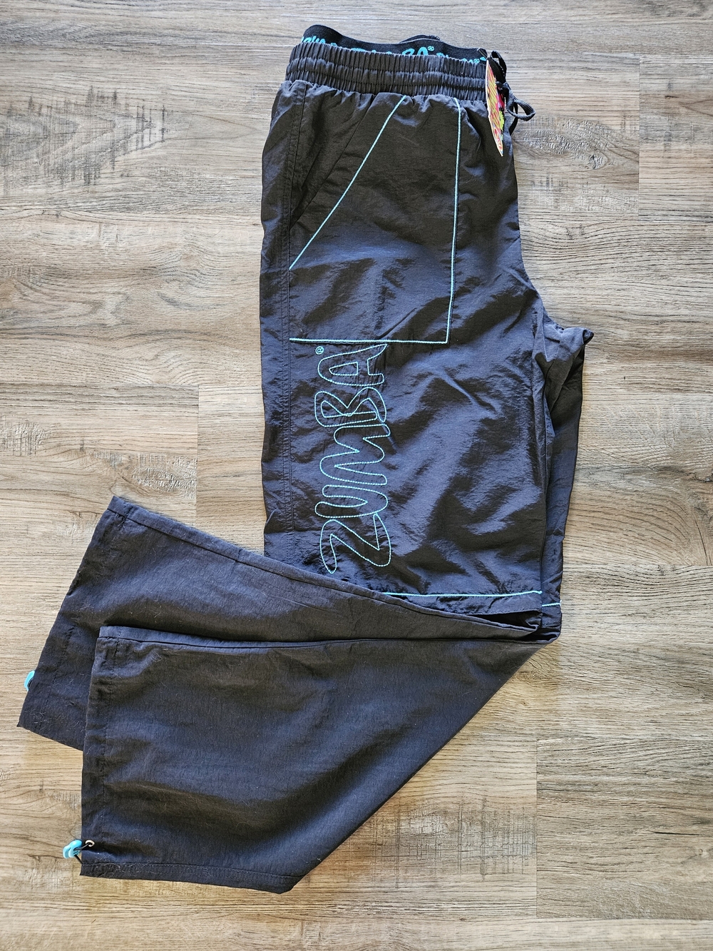 Zumba Fitness Men's Black Zip It Convertible Cargo Pants With Teal Embroidery